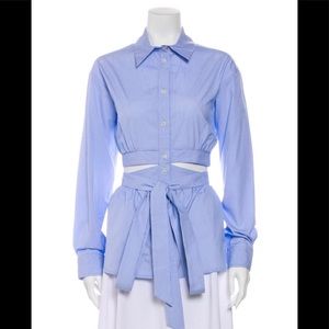Maggie Marilyn blue striped button up top size M